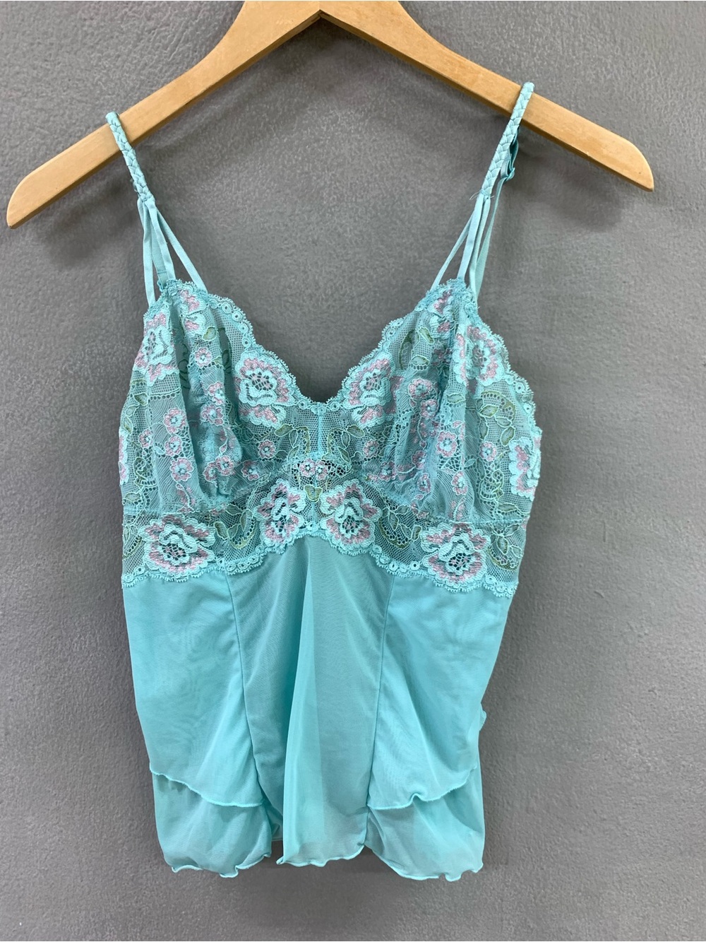 Vintage Y2k lace aqua sheer lingerie top
